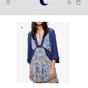 Free People Blue Patterned Knit Top